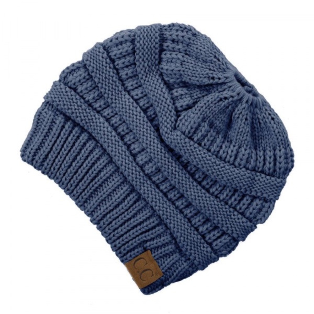 Messy Bun Knitted Beanie Hat